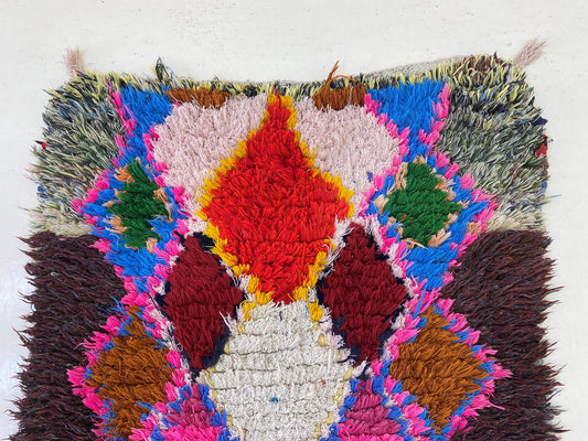 Tapis de couloir marocain long 2x10, décor diamant vintage, tapis de couloir bohème coloré.