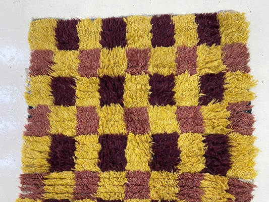 Small Bathroom 2x4 Runner, Checkered Moroccan Rug Runner.