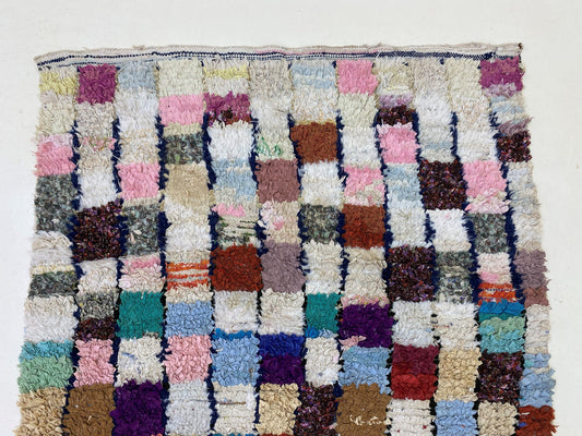 Vintage Checkered Rug Runner, 3x9 colorful Moroccan Runner Rug.