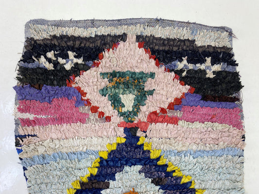 Narrow 2x7 Vintage Runner Rug, Diamond Moroccan Rug Runner.