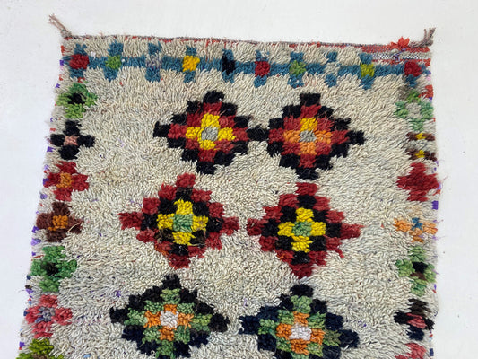 3x7 Traditional Moroccan Rug Runner, Unique Vintage Diamond Rug.