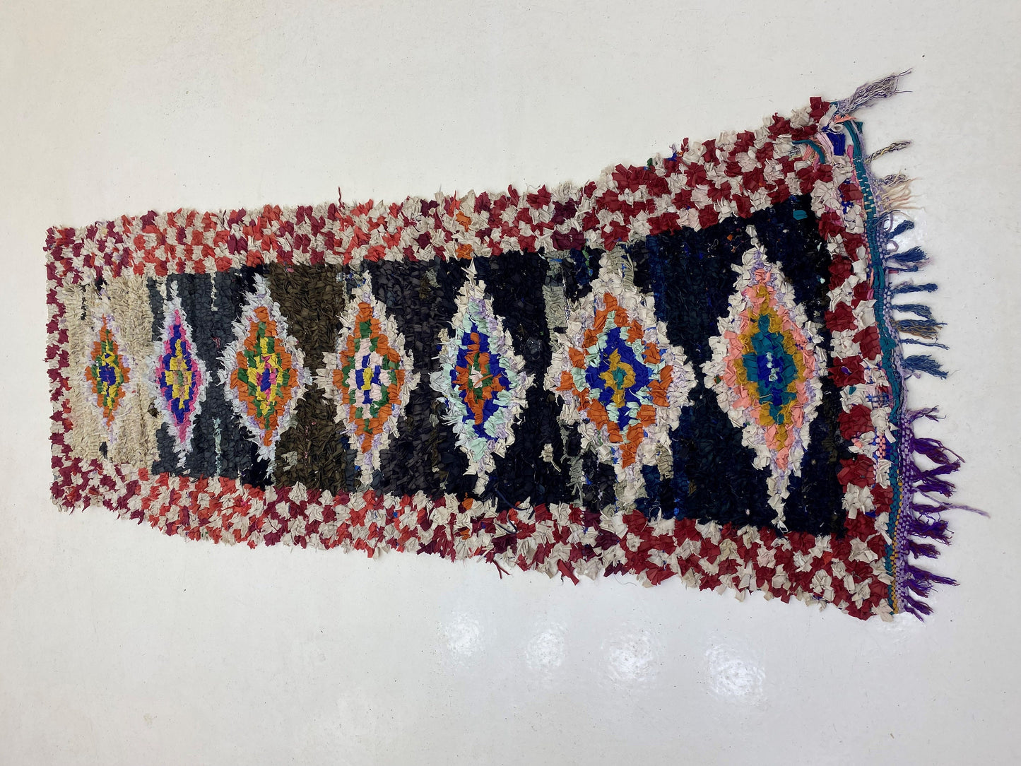 Boucherouite Moroccan Rug Runner 3x6, Vintage Berber Runner.