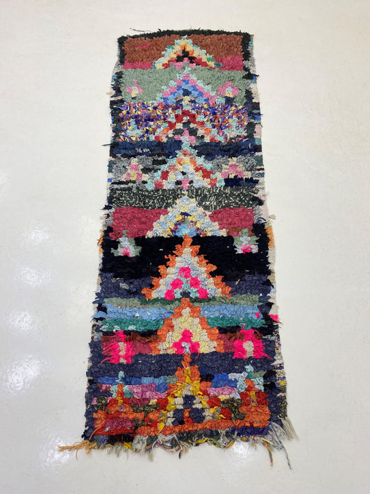 Tapis marocain Boucherouite 3x7, décoration d'intérieur berbère vintage.