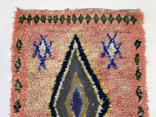 Tapis marocain Diamond Runner, tapis vintage usé unique 3x7.