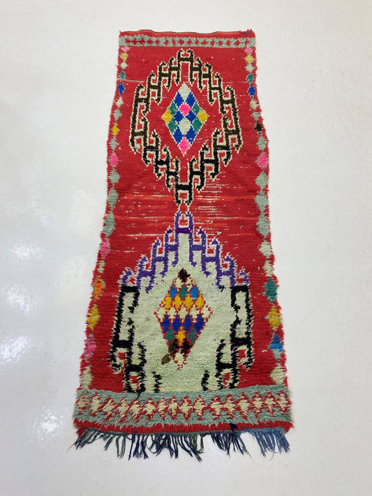 Tapis de couloir marocain unique berbère 2x7, tapis de couloir vintage coloré.