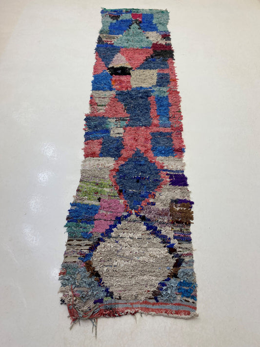 Tapis berbère marocain long 3x11, décoration d'intérieur vintage Boucherouite.