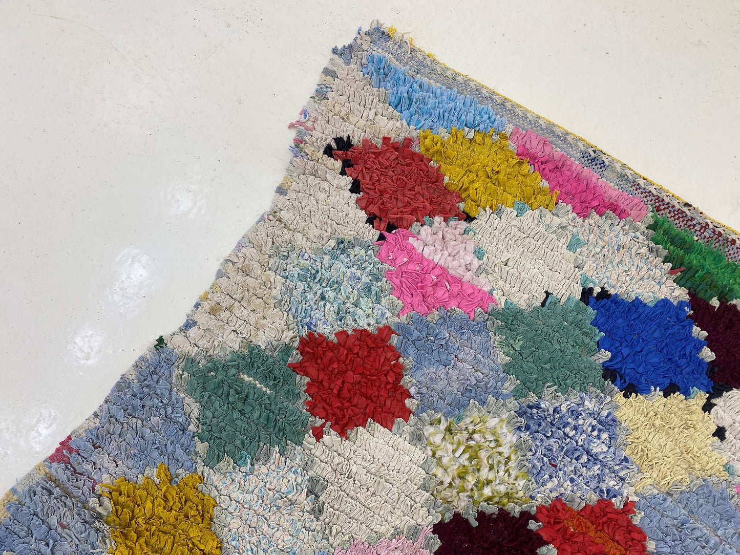 Boucherouite Moroccan Rug Runner 4x9, Colorful Vintage Runner.