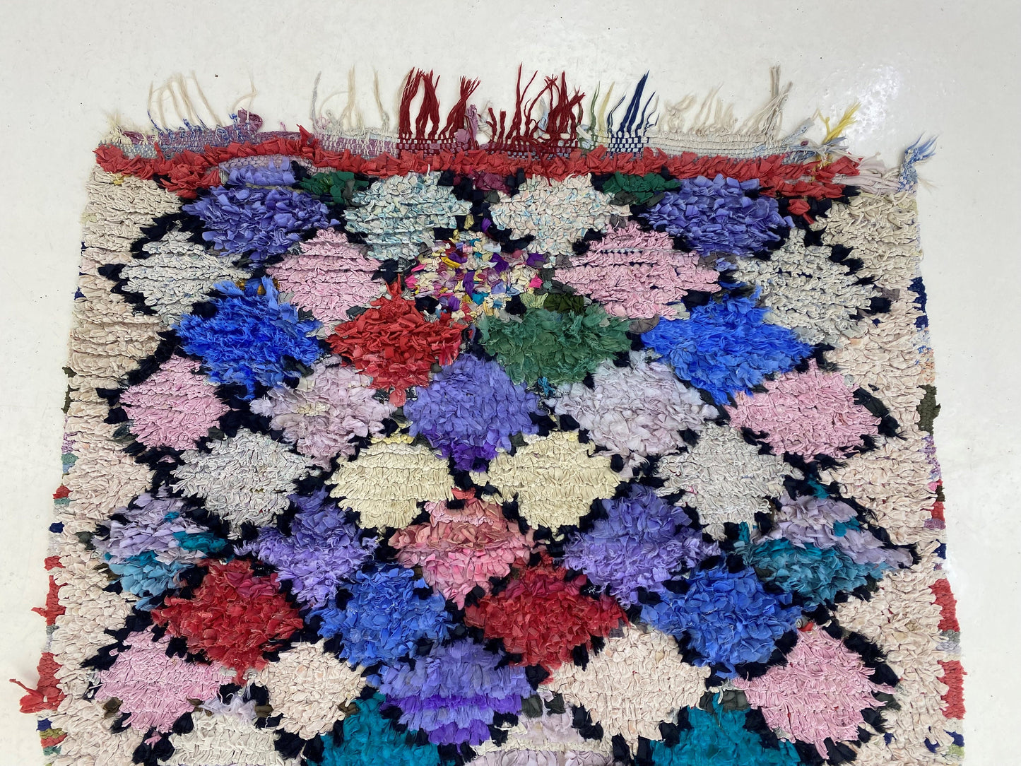 Boucherouite Moroccan Rug Runner 4x9, Colorful Vintage Runner.