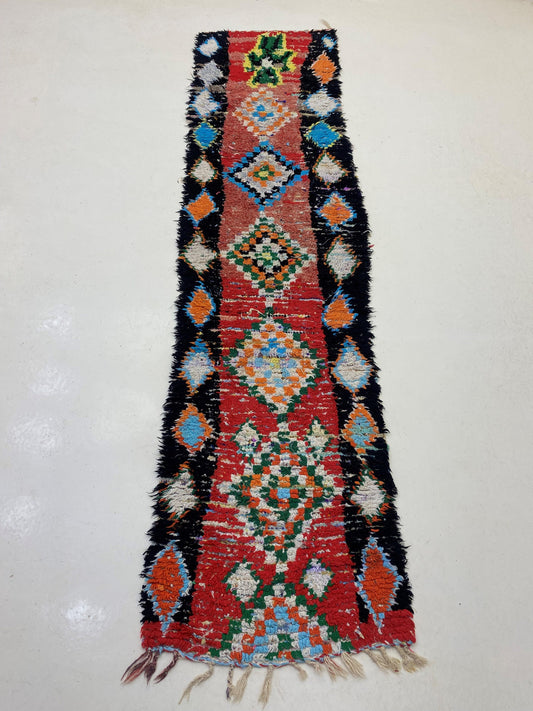 Tapis de couloir marocain étroit 2x10, tapis de couloir berbère vintage en laine.