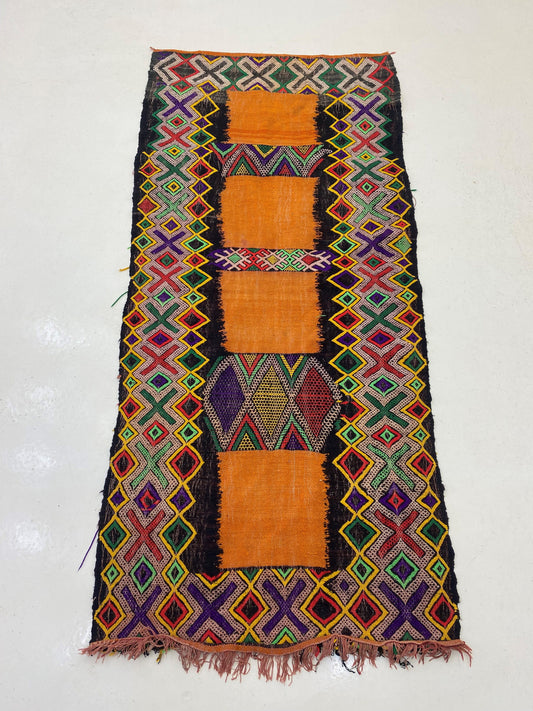 Tapis marocain 3x7, tapis berbère vintage, décoration d'intérieur unique.