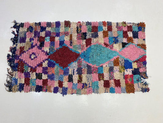 Boucherouite Moroccan Runner 3x6, Vintage Berber Rug.