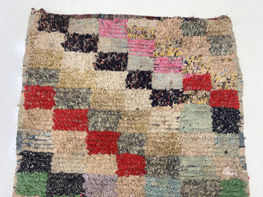 Boucherouite Moroccan Runner Rug 3x6, Unique Vintage Berber Rug.