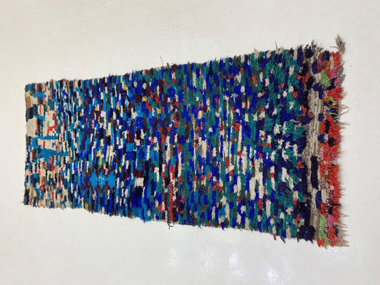 Abstract Moroccan Runner Rug 3x8, Vintage Colorful Rug.