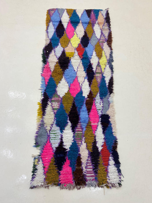Tapis de couloir marocain 3x7, tapis à décor de diamants vintage.