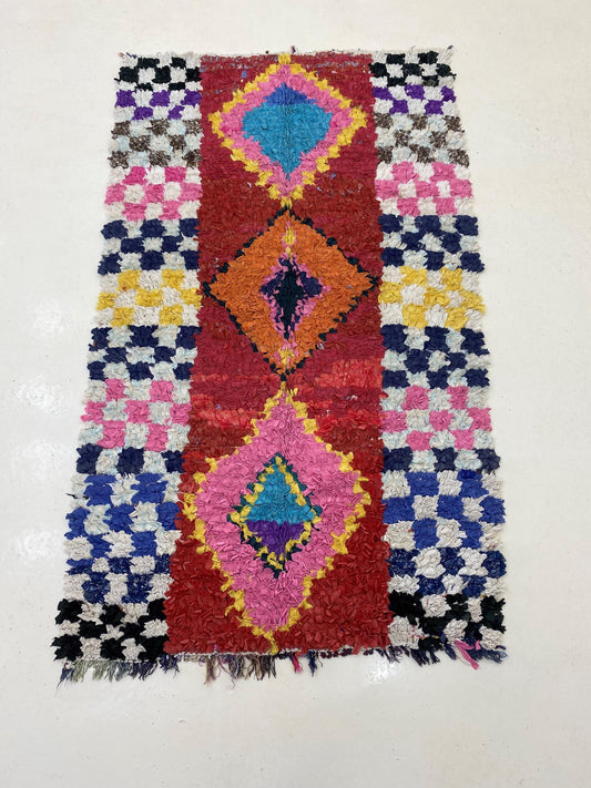 Tapis marocain 3x6, tapis vintage coloré Boucherouite.