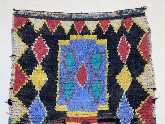 Moroccan Vintage Runner Rug 4x10, Boucherouite Colorful Runner.