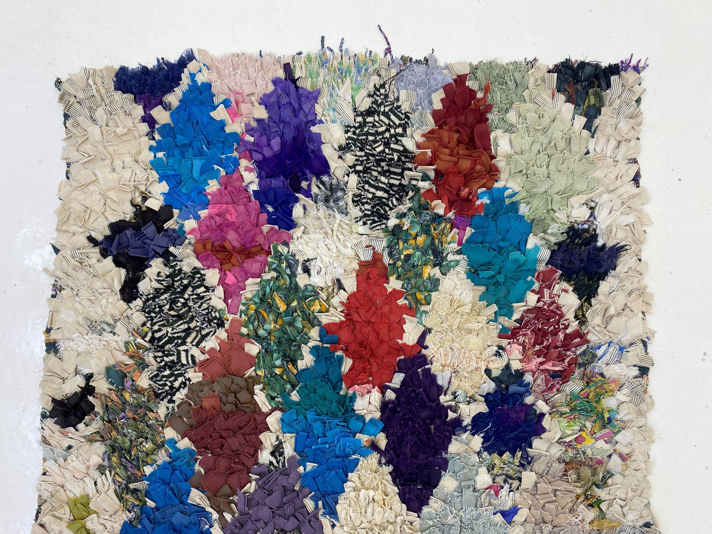 Berber Moroccan Runner Rug, 3x7 Boucherouite Vintage Rug.