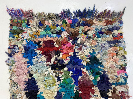 Berber Moroccan Runner Rug, 3x7 Boucherouite Vintage Rug.