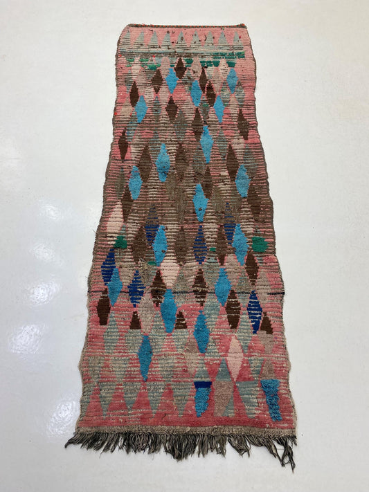 Vintage Worn Wool Moroccan Runner Rug, 3x8.