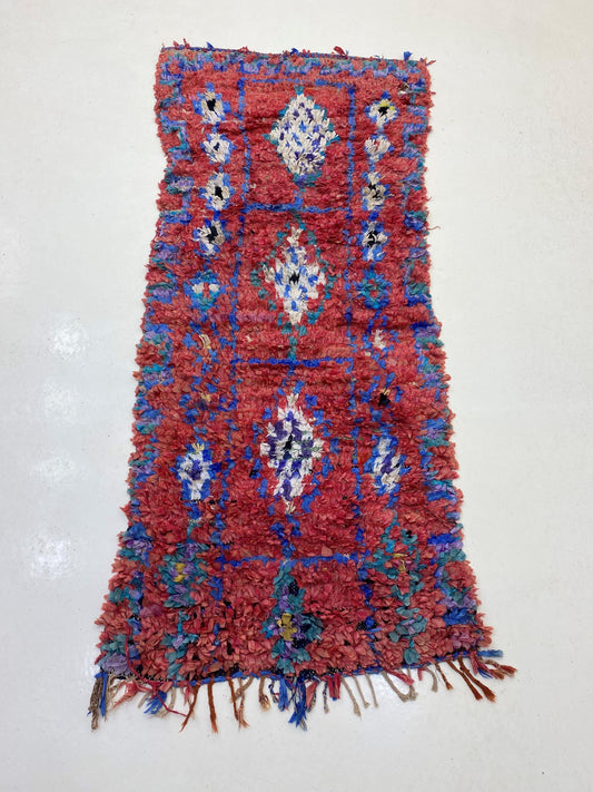 Vintage Moroccan Rug 3x7: Boucherouite Rug.