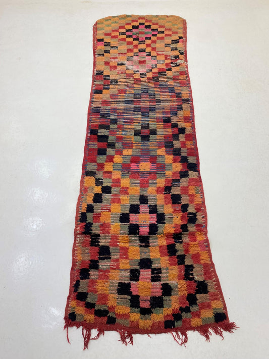 Tapis de couloir marocain vintage unique – 3 x 9 pi – Idéal pour créer un espace confortable.