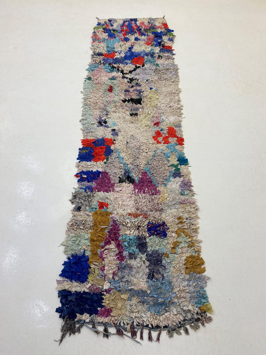 Artistic Moroccan Boucherouite Rug 3x9, Boho Vintage Runner.
