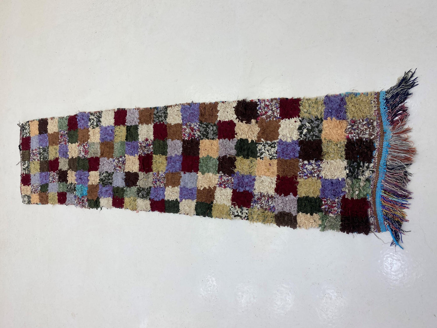 Eclectic Moroccan Boucherouite Rug 2x8, Berber Vintage Home Decor.