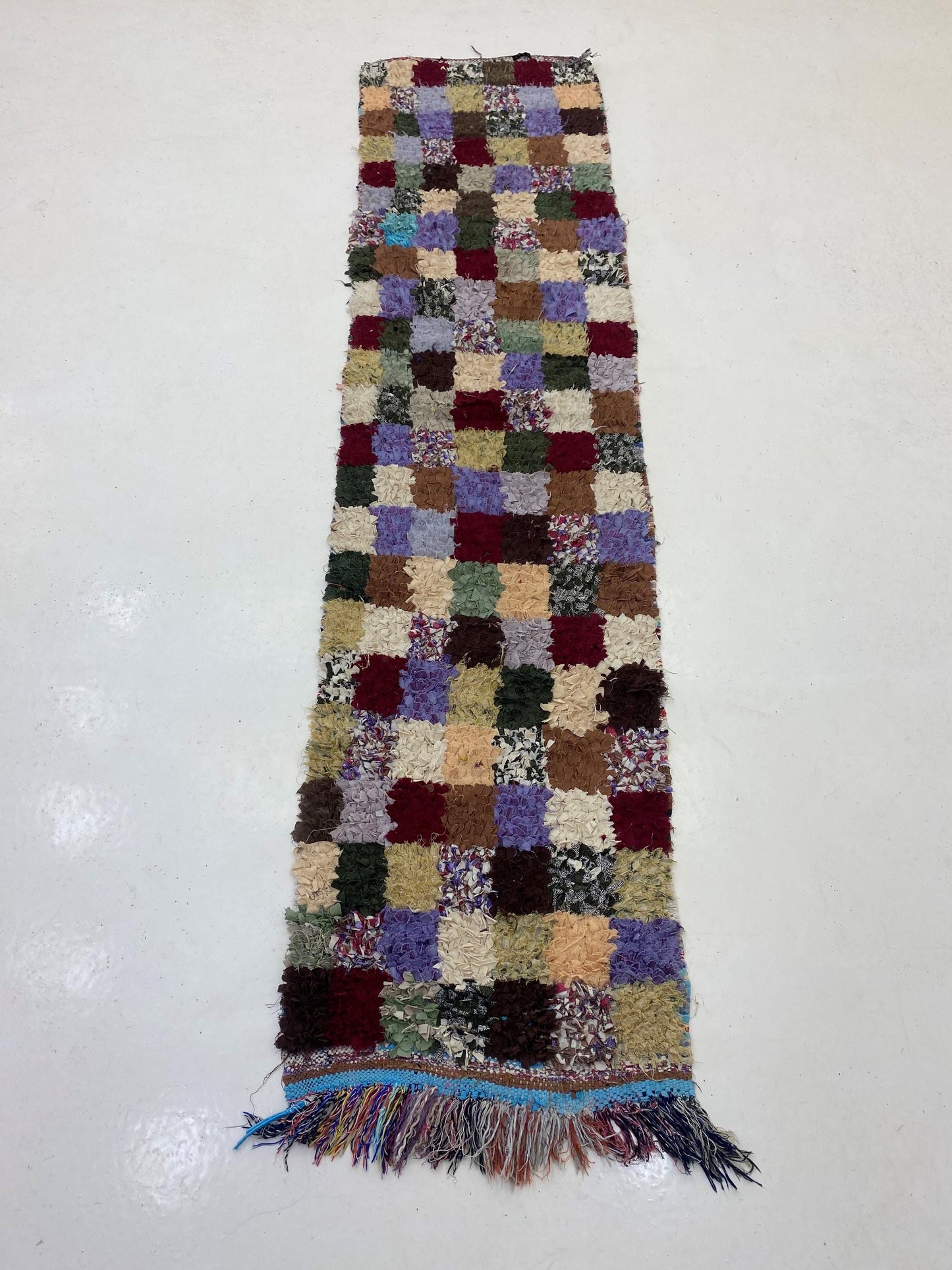 Eclectic Moroccan Boucherouite Rug 2x8, Berber Vintage Home Decor.