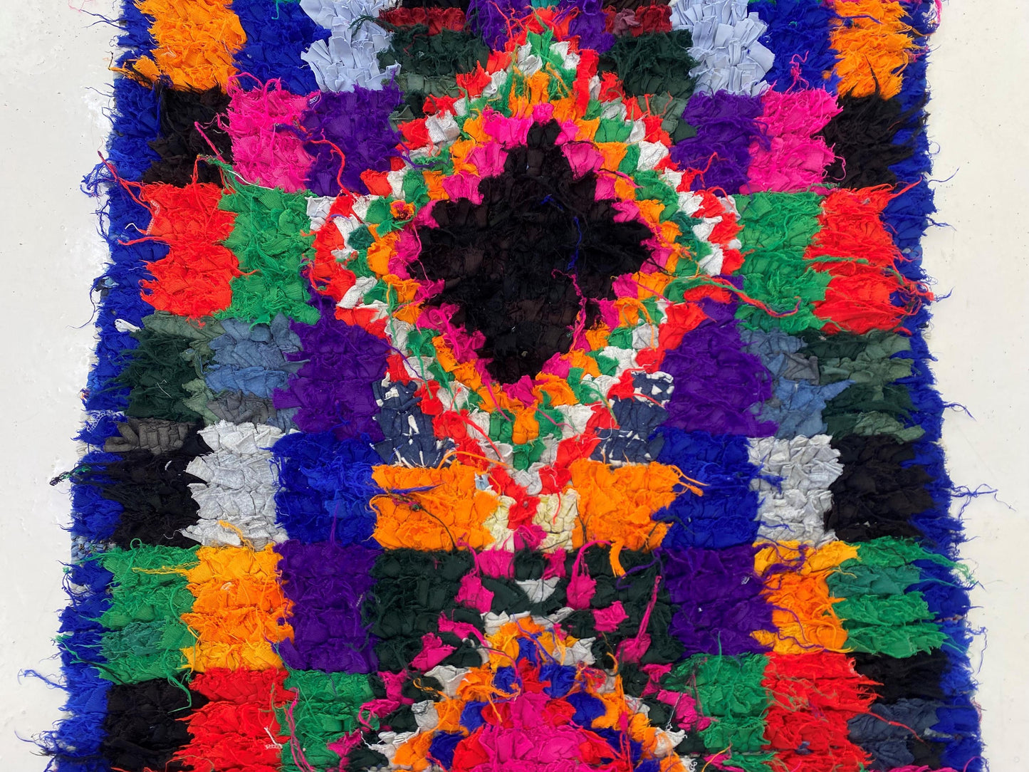 Moroccan Boucherouite Rug 3x8, Berber Vintage Runner.