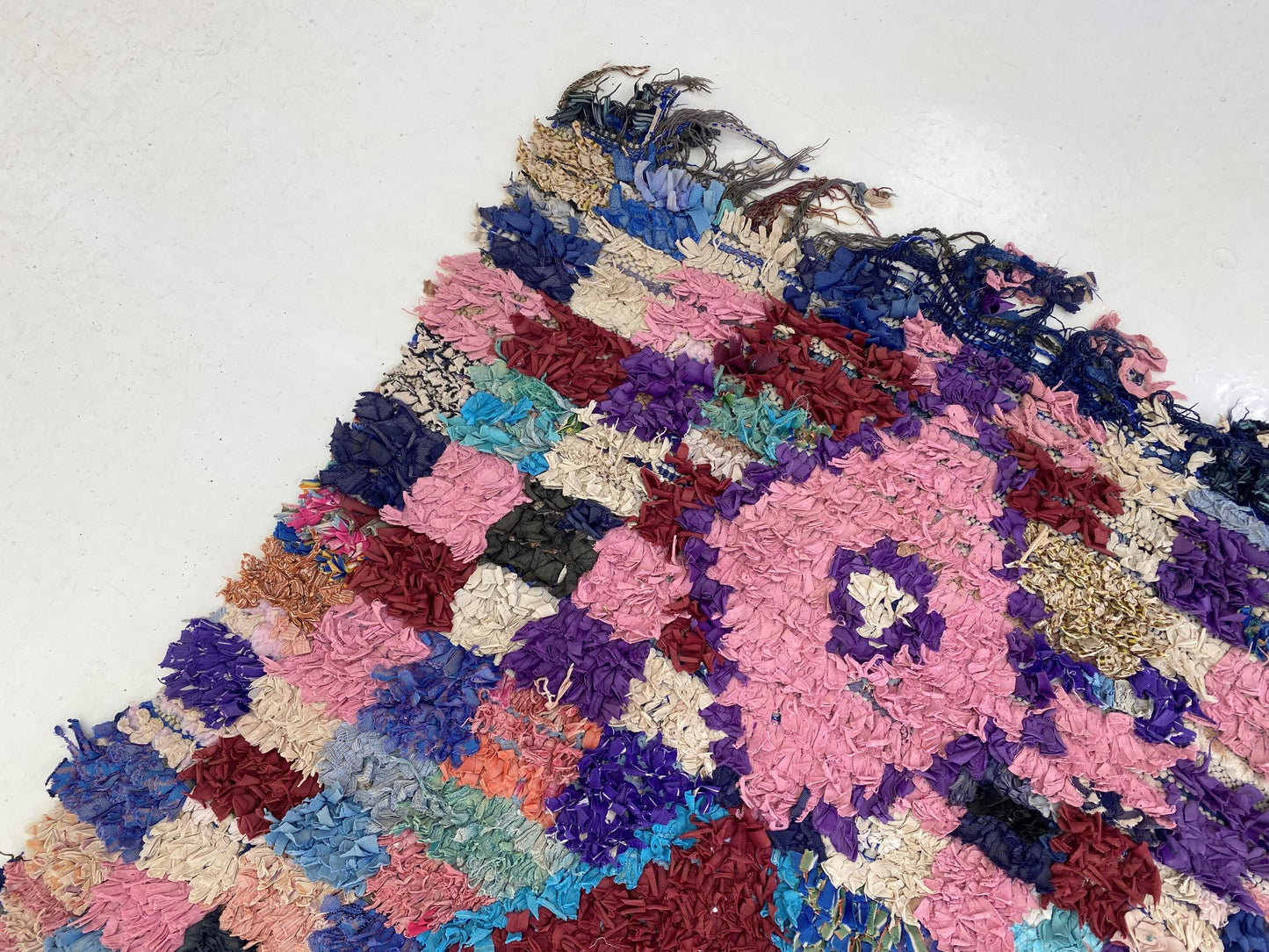 Boucherouite Moroccan Runner 3x6, Vintage Berber Rug.