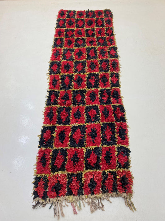 Tapis marocain long 3x10, style Boucherouite Vintage.