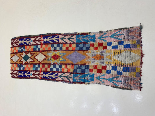 Boucherouite Moroccan Rug Runner 3x7, Vintage Colorful Runner.