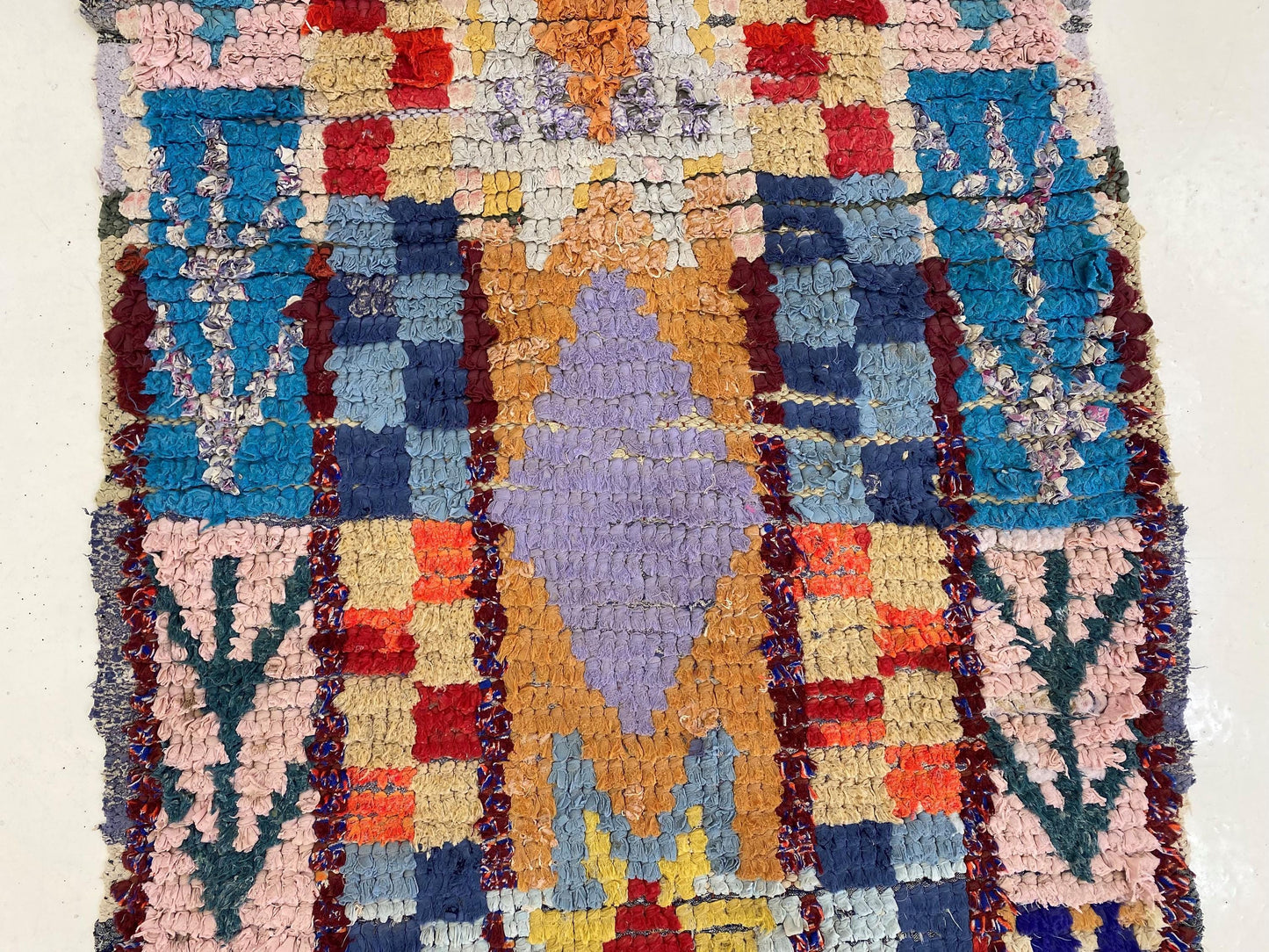 Boucherouite Moroccan Rug Runner 3x7, Vintage Colorful Runner.