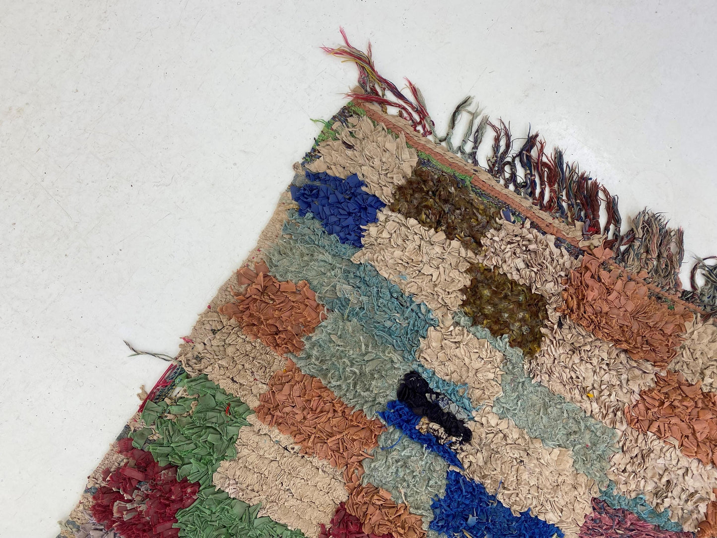 Boucherouite Moroccan Runner Rug 3x6, Unique Vintage Berber Rug.