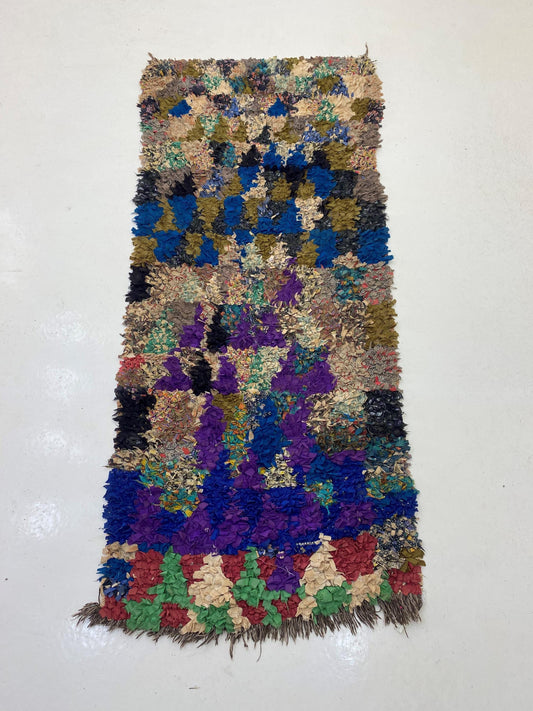 Tapis de couloir marocain vintage Boucherouite 3x7.