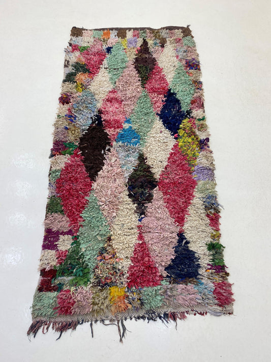 Boucherouite Diamond Moroccan Rug Runner 3x7.