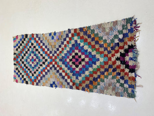 Vintage Moroccan Runner Rug 3x7, Boucherouite Rug.