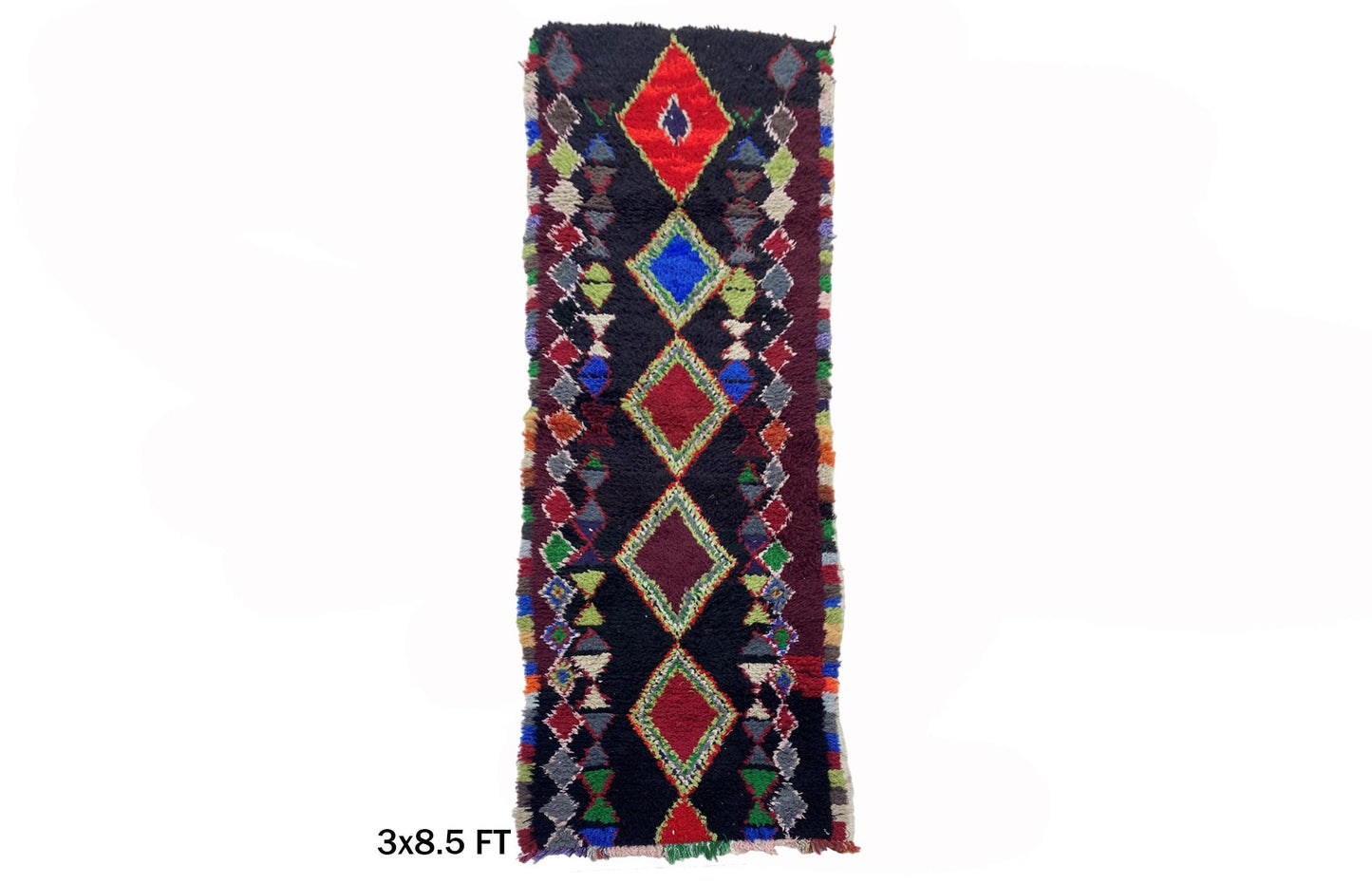 3x9 Moroccan Colorful Vintage Runner Rug.