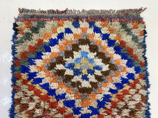 Tapis de couloir marocain coloré 2x7, tapis de couloir coloré vintage.