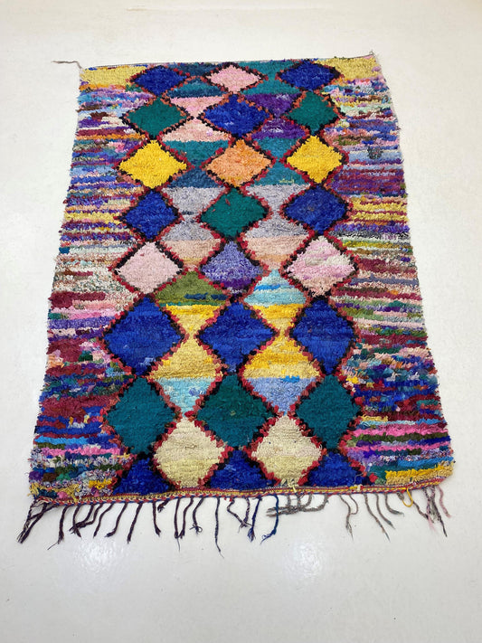 5x7 Diamond Moroccan Rug, Bohemian Colorful Area rug.