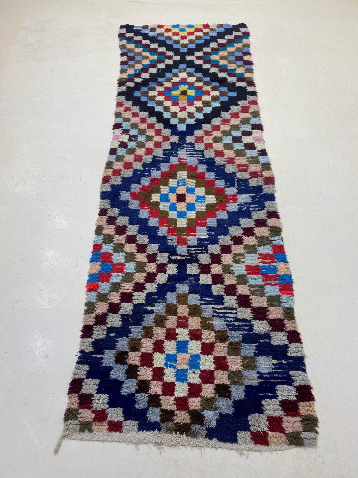 Narrow 3x10 Checkered Runner, Moroccan Colorful Runner Rug.