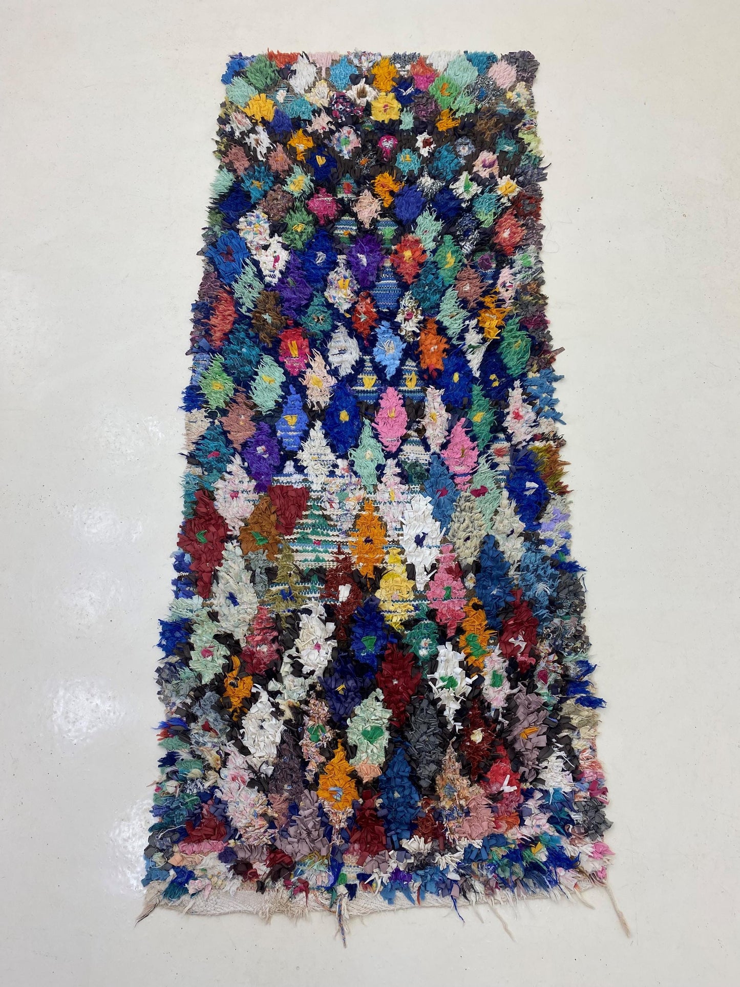 Moroccan Boucherouite 7x3 Runner: Diamond Vintage Runner Rug.