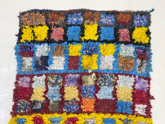 Long Geometric Moroccan 2x8.5 Runner, Vintage Colorful Rug Runner.