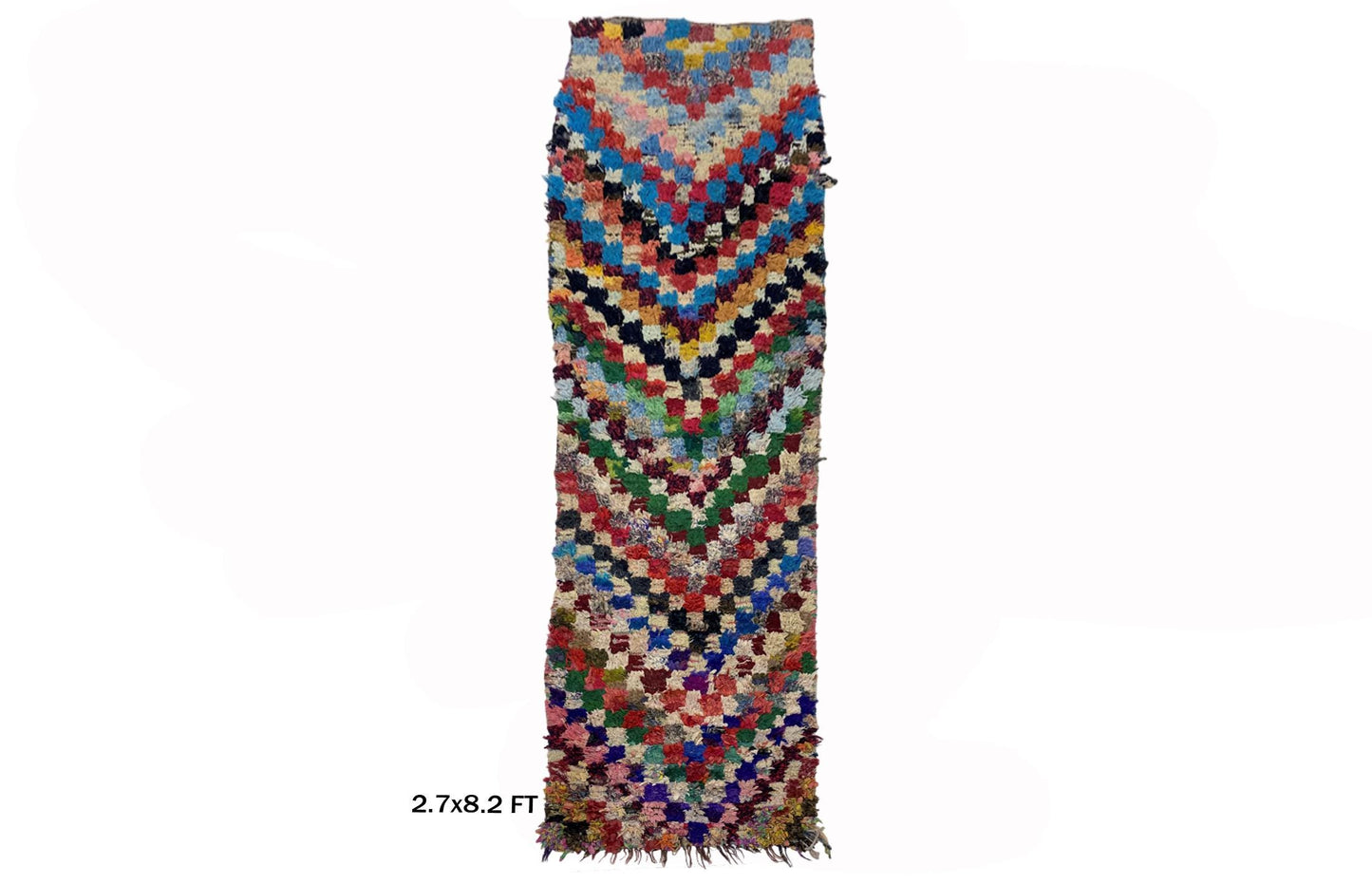 3x8 Checkered Colorful Runner, Unique Moroccan Vintage Runner.