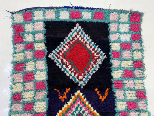 Narrow Moroccan Colorful 3x9 Runner, Diamond Vintage Rug Runner.