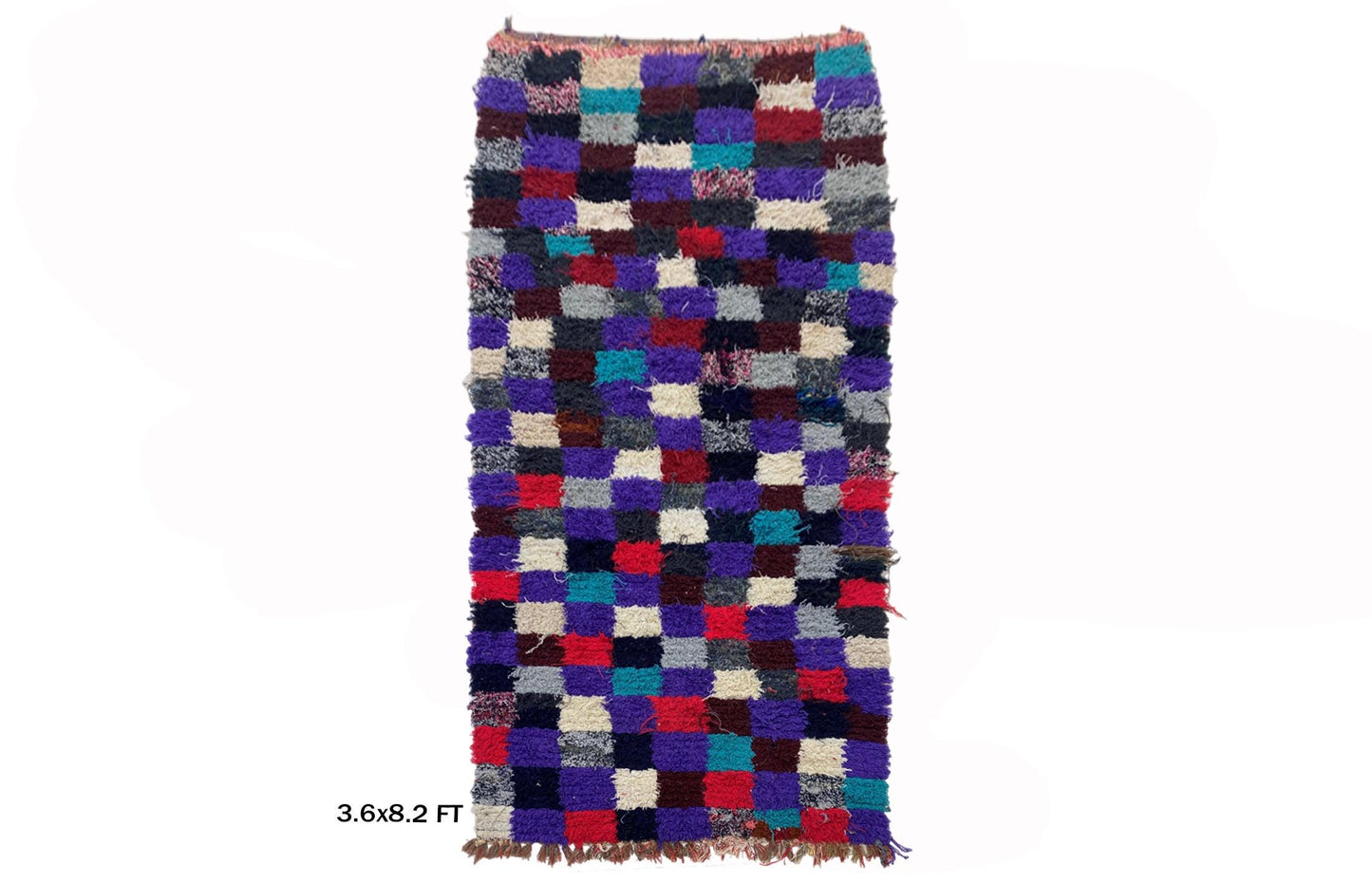 Moroccan Checkered 4x8 Rug, Colorful Vintage Area Rug.