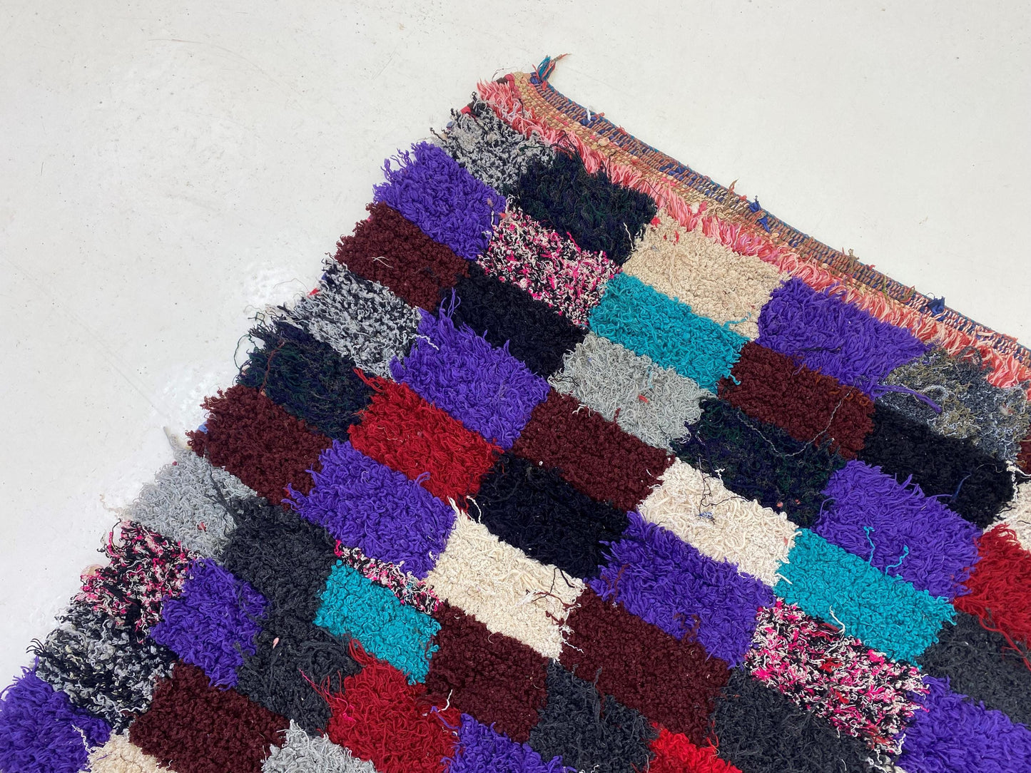 Moroccan Checkered 4x8 Rug, Colorful Vintage Area Rug.