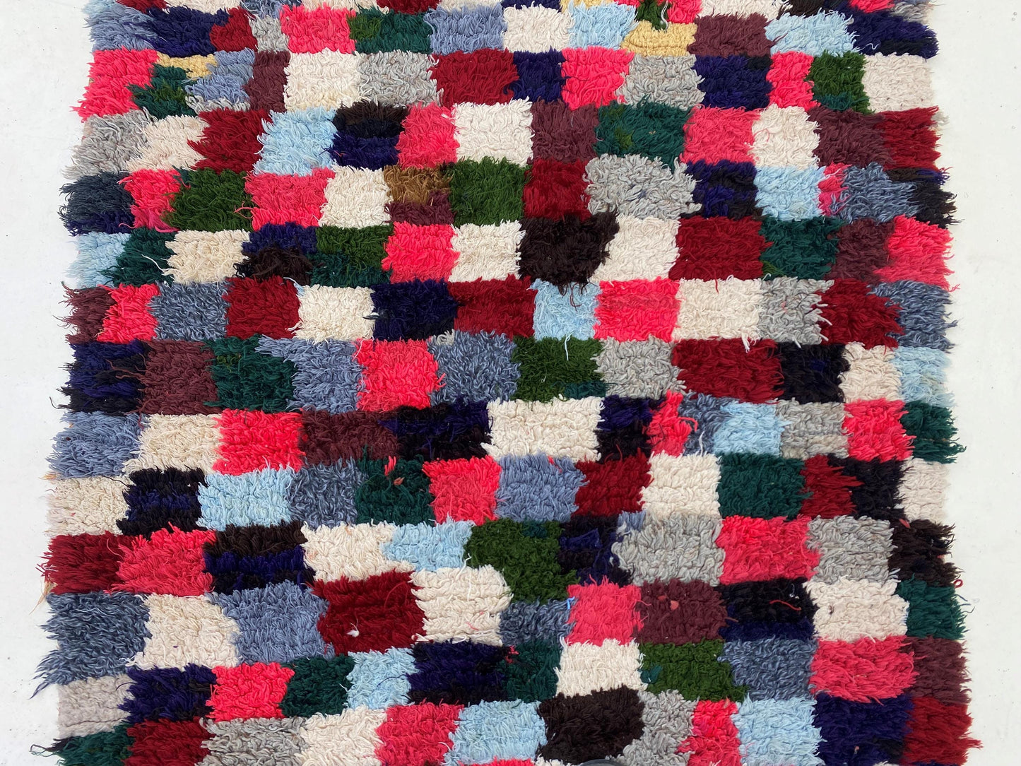 Colorful Moroccan 3x7 Runner Rug, Unique Checkered Design.