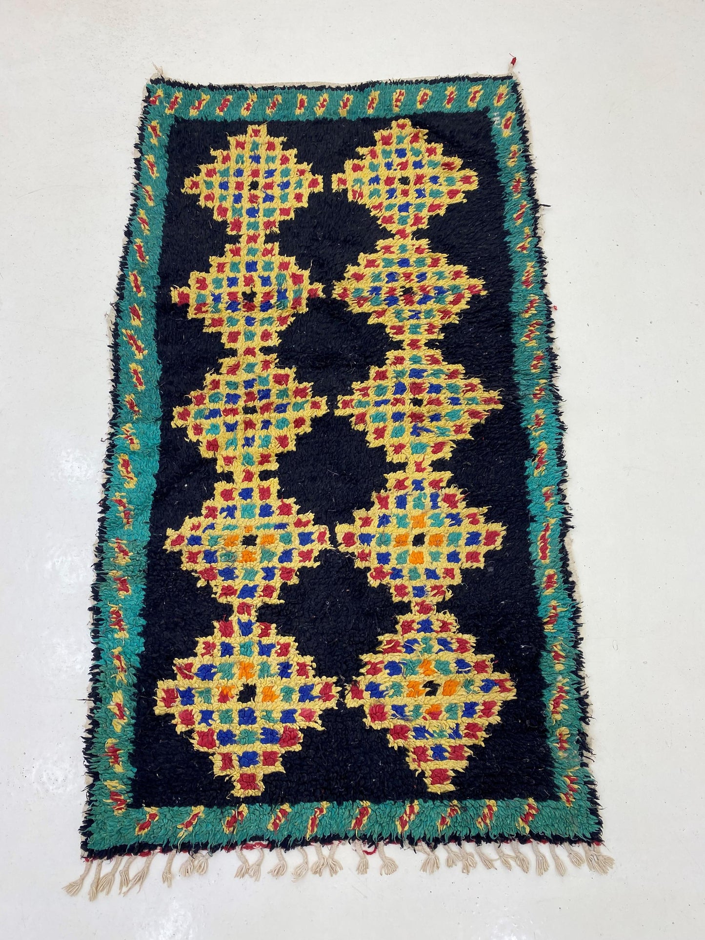 Vintage 3x6 Moroccan Rug, Boho Chic Diamond Design.