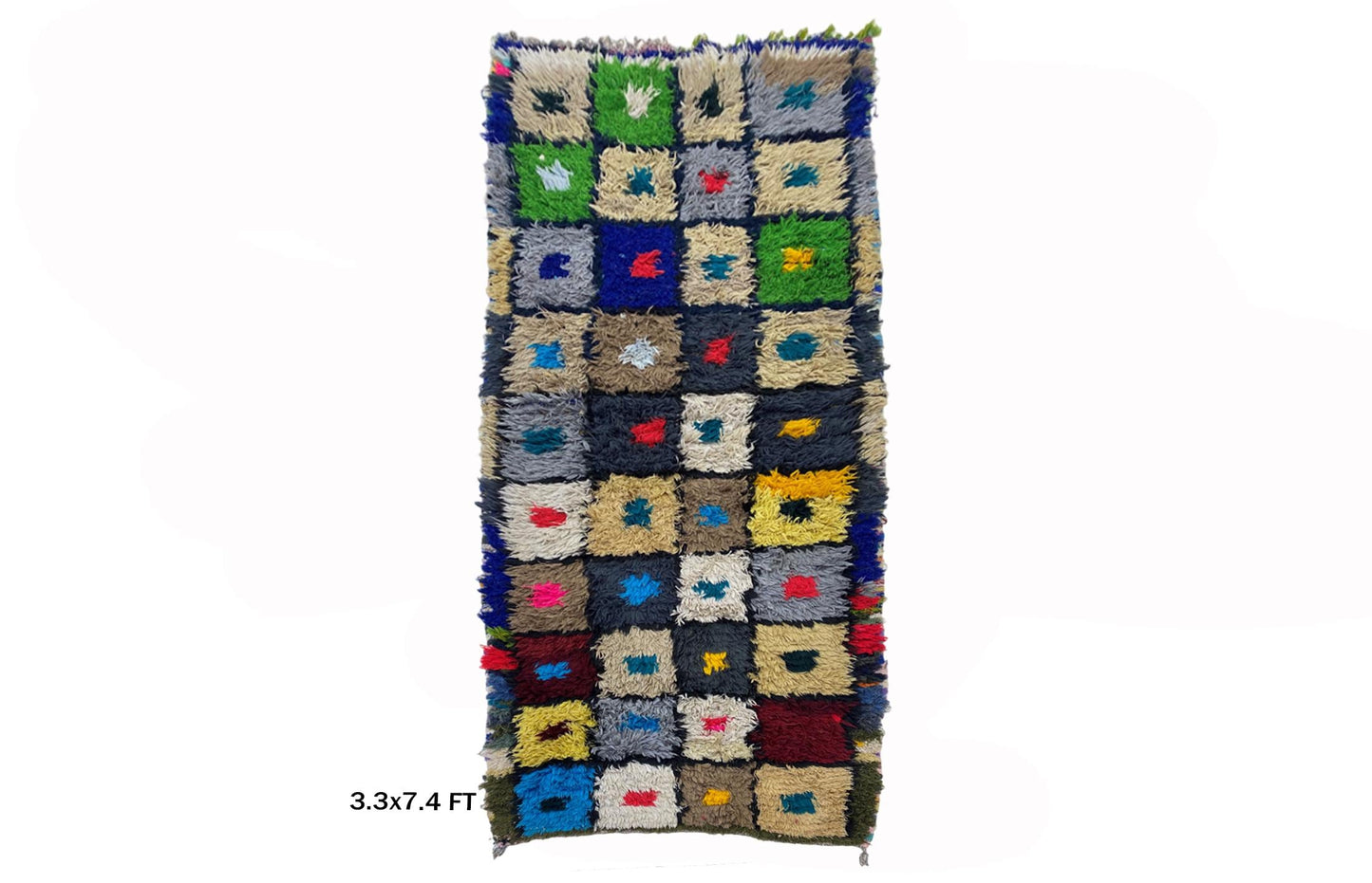 3x7 Geometric Moroccan Runner, Colorful Vintage Rug Runner.